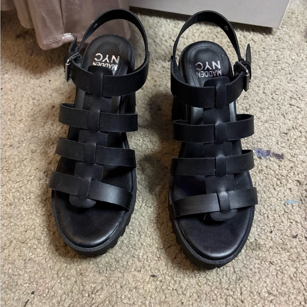 Madden NYC Black Strappy Heels